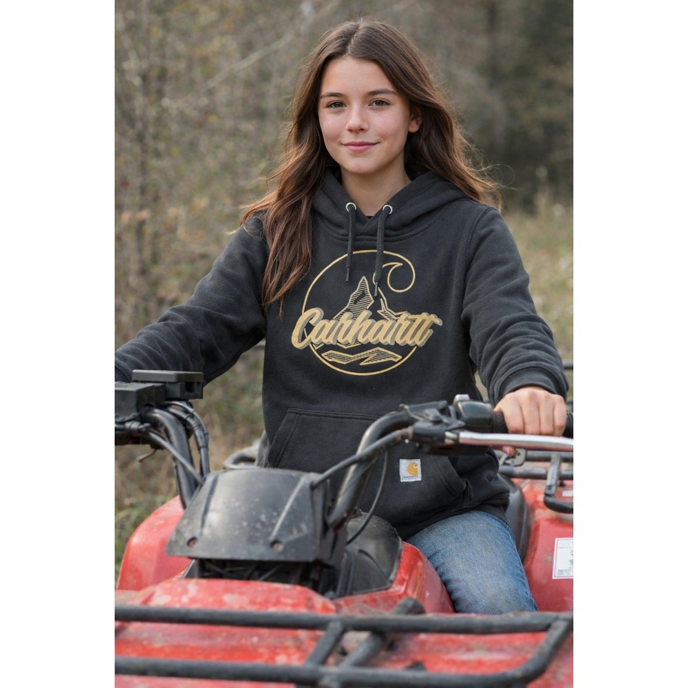 Carhartt Hoodie Womens Size Small Black Mountain Logo Midweight Pullover 105275